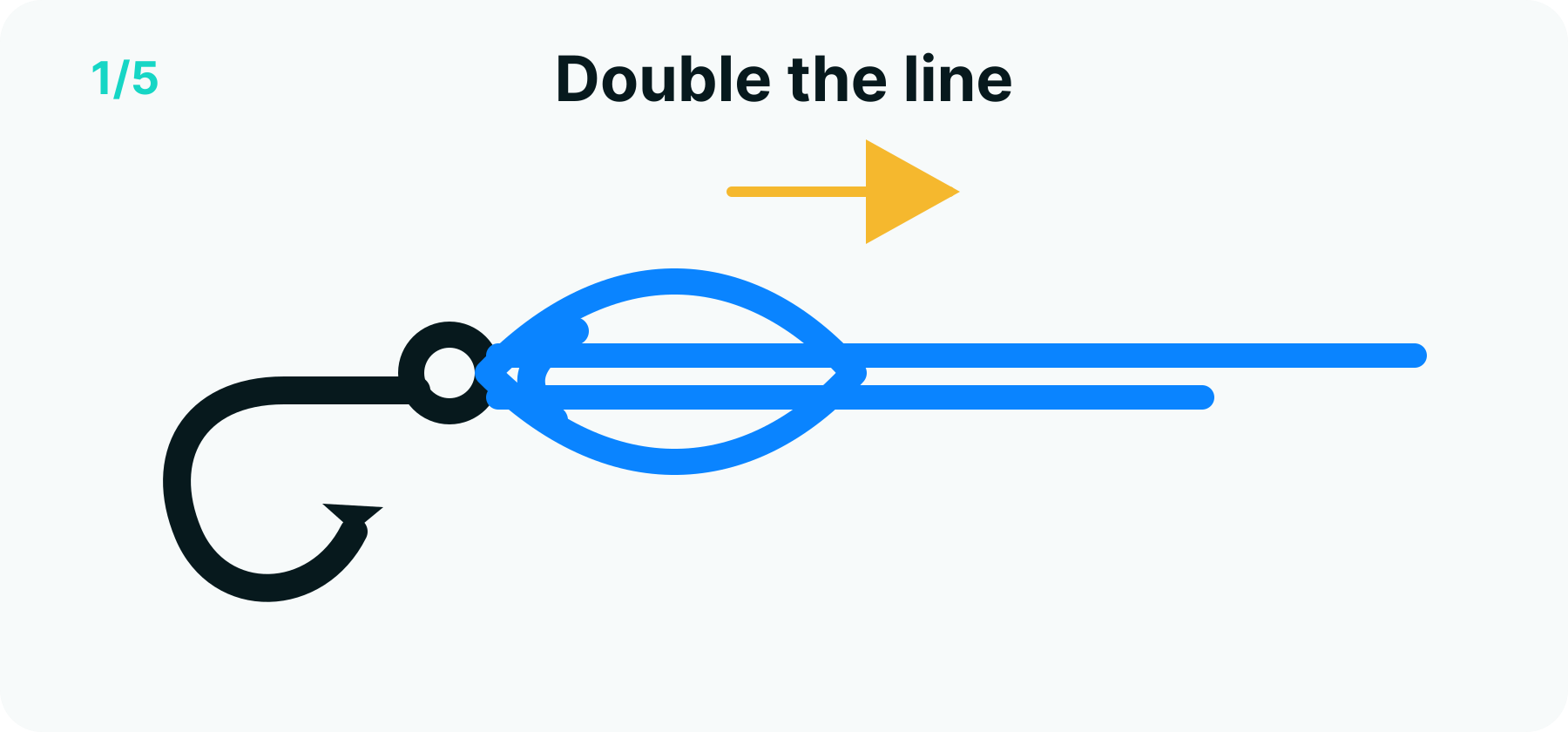 Palomar knot step 1 diagram: the line folded into an even doubled loop before passing through the hook eye